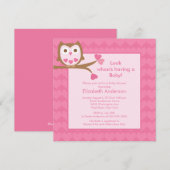 Invitation Baby shower de Chouette à coeur rose (Devant / Derrière)