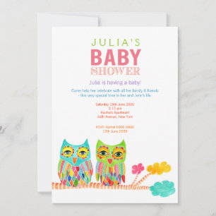Invitation Baby shower de chouette arc-en-ciel