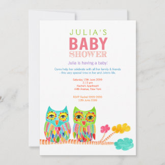 Invitation Baby shower de chouette arc-en-ciel