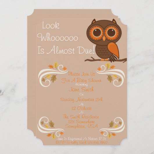 Invitation Baby shower de Chouette automnale (Devant / Derrière)