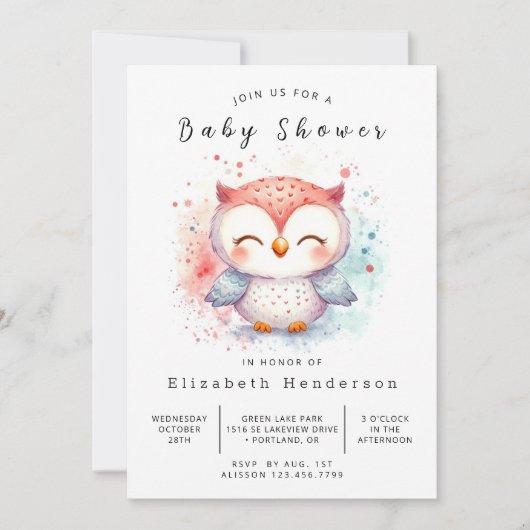 Invitation Baby shower de Chouette de Bohême (Devant)