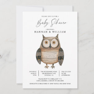 Invitation Baby shower de chouette de bois mignon