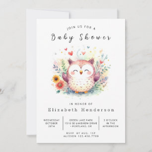 Invitation Baby shower de Chouette éditable de la forêt