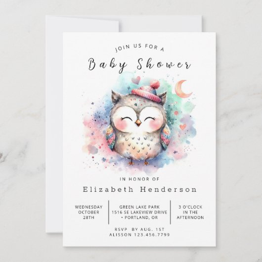 Invitation Baby shower de chouette imprimable enchâssé (Devant)