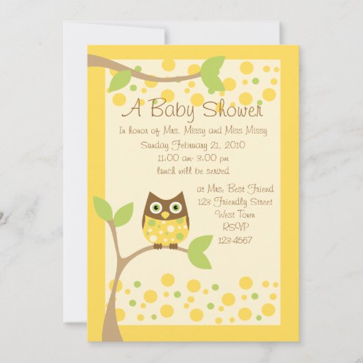 Invitation Baby shower de Chouette Jaune (Devant)
