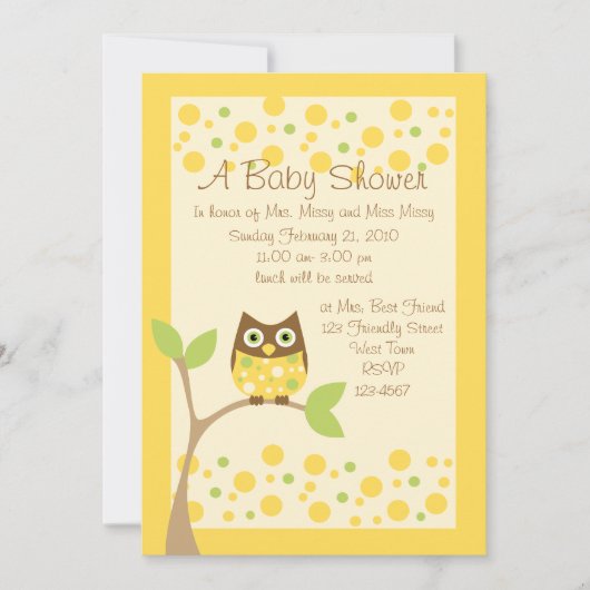 Invitation Baby shower de Chouette Jaune (Devant)