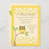 Invitation Baby shower de Chouette Jaune (Devant / Derrière)