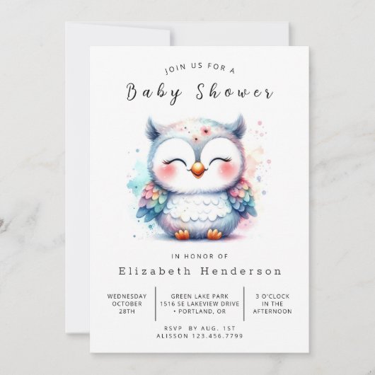 Invitation Baby shower de Chouette modifiable enchâssée (Devant)