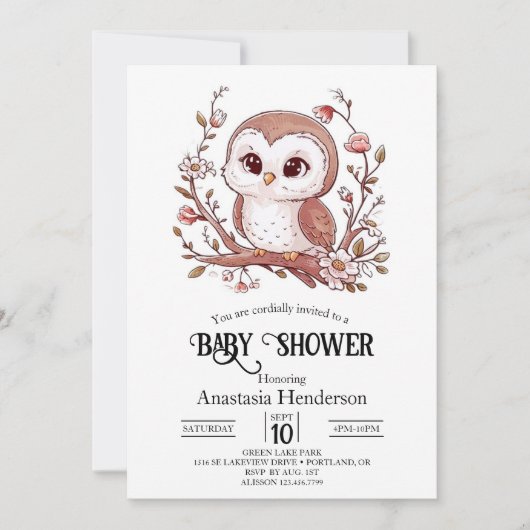 Invitation Baby shower de Chouette mystique mou (Devant)