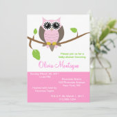 Invitation Baby shower de Chouette rose (Debout devant)