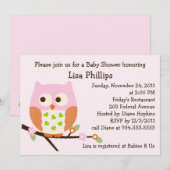 Invitation Baby shower de Chouette rose (Devant / Derrière)
