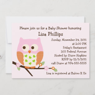 Invitation Baby shower de Chouette rose
