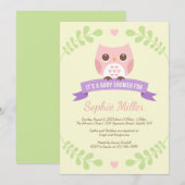 Invitation Baby shower de Chouette rose (Devant / Derrière)