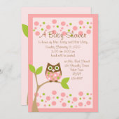 Invitation Baby shower de Chouette rose (Devant / Derrière)