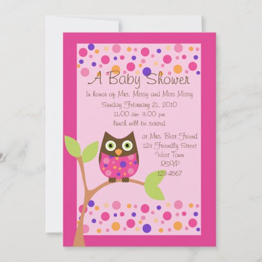 Invitation Baby shower de Chouette rose Invitation-hotpink su (Devant)