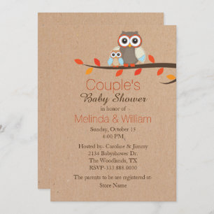 Invitation Baby shower de Chouettes rustiques
