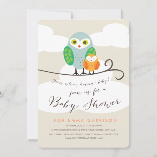 Invitation Baby shower de Chouettes tachetées (Devant)
