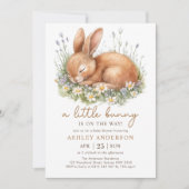 Invitation Baby shower de choux lapin et d'aquarelle (Devant)