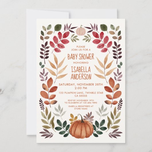 Invitation Baby shower de chute d'aquarelle (Devant)