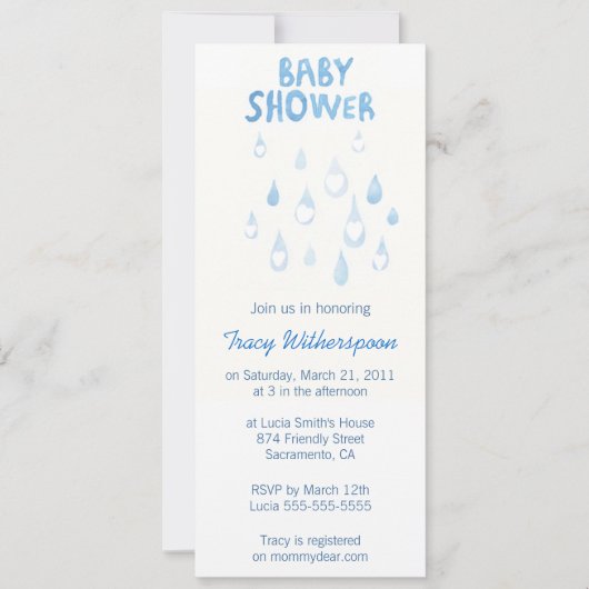 Invitation baby shower de chute de pluie bleue (Devant)