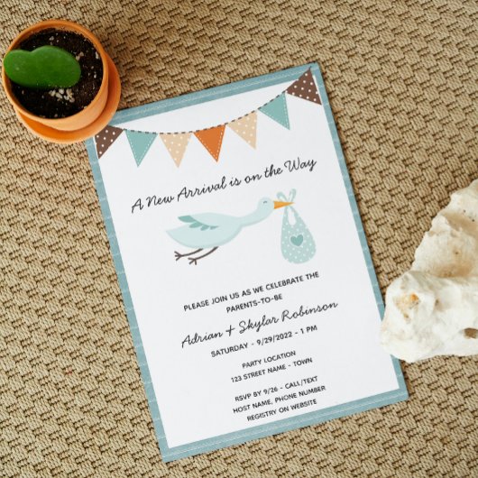 Invitation Baby shower de cigogne