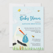 Invitation Baby shower de cigogne bleu clair (Devant)