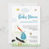 Invitation Baby shower de cigogne bleue mignonne (Devant)