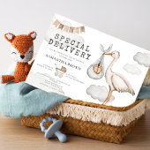 Invitation Baby shower de cigogne élégant à aquarelle