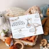 Invitation Baby shower de cigogne élégant à aquarelle