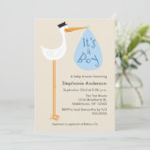 Invitation Baby shower de cigogne moderne - Garçon (Debout devant)