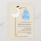 Invitation Baby shower de cigogne moderne - Garçon (Devant / Derrière)