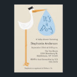 Invitation Baby shower de cigogne moderne - Garçon<br><div class="desc">Une merveilleuse invitation au baby shower moderne avec une cigogne !</div>