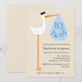 Invitation Baby shower de cigogne moderne - Jumeau (Devant / Derrière)