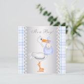 Invitation Baby shower de cigogne Pearls Blue En vichy (Debout devant)