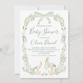 Invitation Baby shower de cigogne Preppy Coquette Sage Green (Devant)