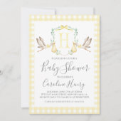 Invitation Baby shower de cigogne Preppy En vichy jaune neutr (Devant)