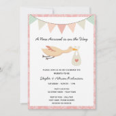 Invitation Baby shower de cigogne rose (Devant)