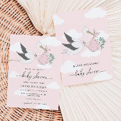 Invitation Baby shower de cigogne rose