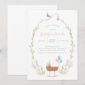 Invitation Baby shower de cigogne rose et bleu (Devant / Derrière)