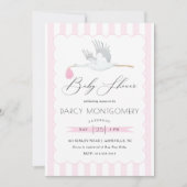 Invitation Baby shower de cigogne rose pour une pe (Devant)