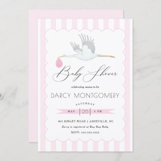 Invitation Baby shower de cigogne rose pour une pe