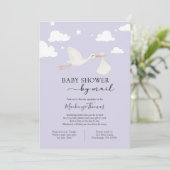 Invitation Baby shower de cigogne violet par courrier (Debout devant)