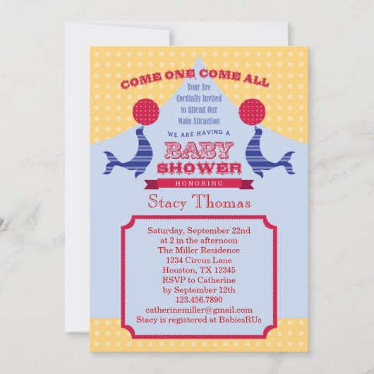 Invitation Baby shower de cirque (Devant)