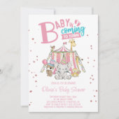 Invitation Baby shower de cirque carnavalesque rose (Devant)