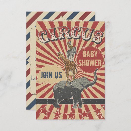 Invitation Baby shower de Cirque Retro (Devant / Derrière)