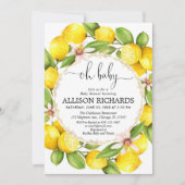 Invitation baby shower de citron, aquarelle verte citrons (Devant)