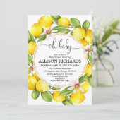 Invitation baby shower de citron, aquarelle verte citrons (Debout devant)