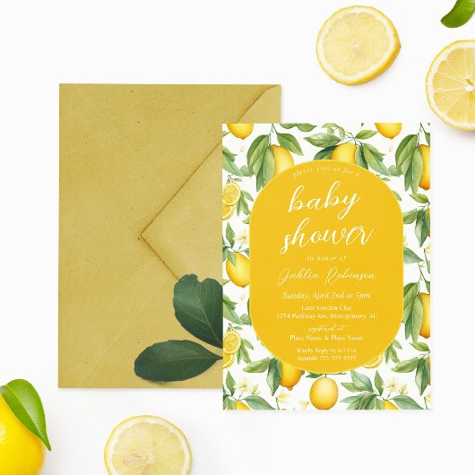 Invitation Baby shower de citron jaune d'été