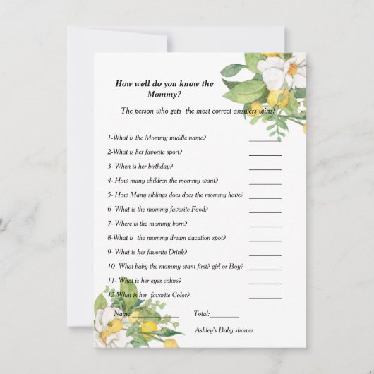 Invitation Baby shower de citron Tu connais bien maman (Devant)