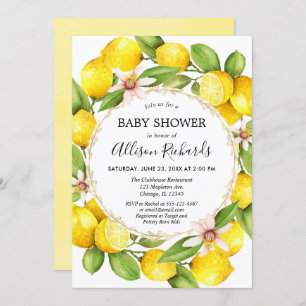 Invitation baby shower de citron, végétation de citrons doux